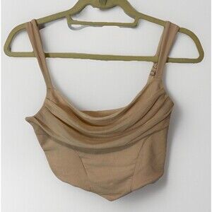 Oh Polly Cropped Bustier Corset Top Beige Mesh Size 6 Coquette Y2K